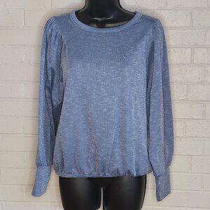 .89th & Madison - Blue Horizon Long Puff Sleeve Ribbed Shirt